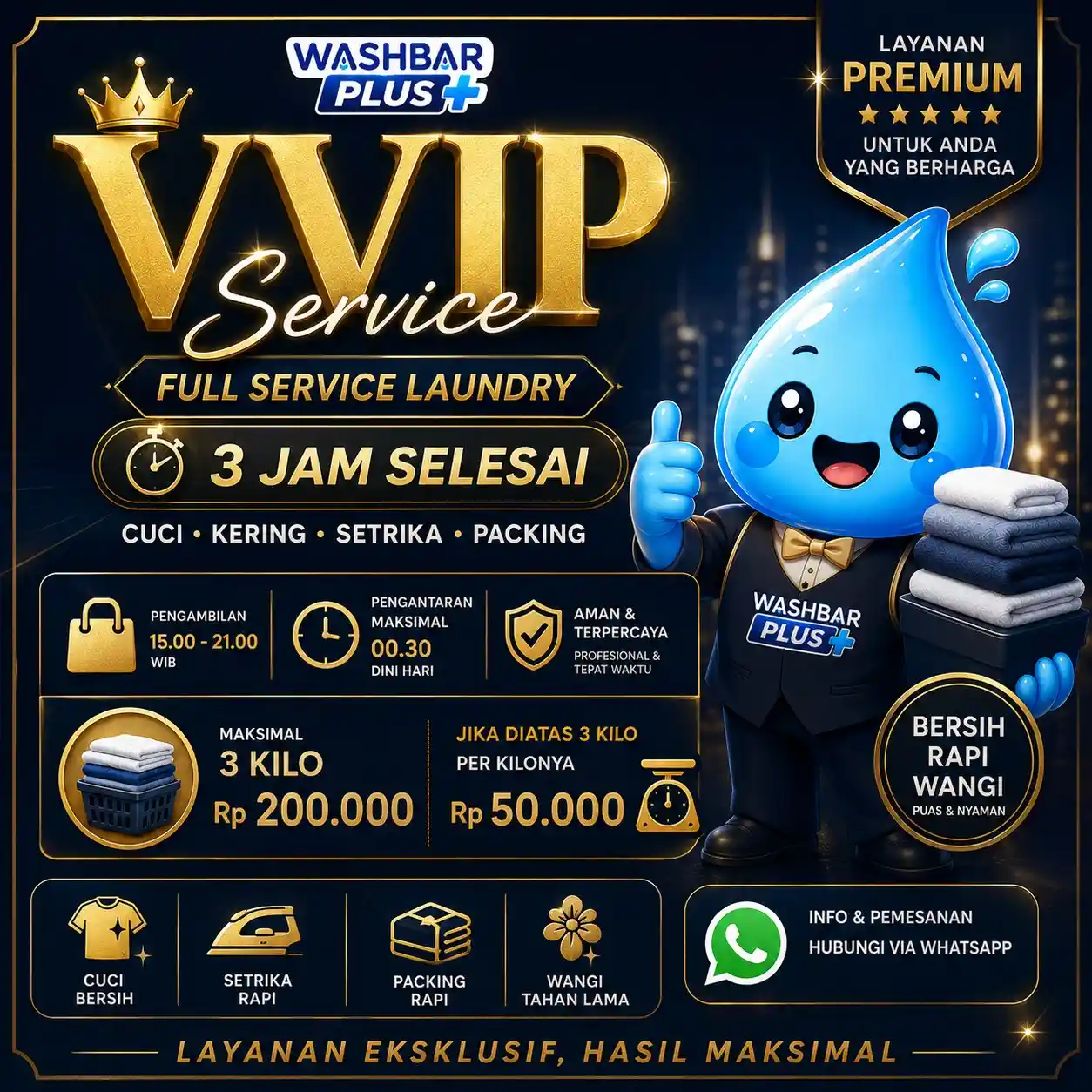 Washbar Plus VVIP 3 Jam Selesai